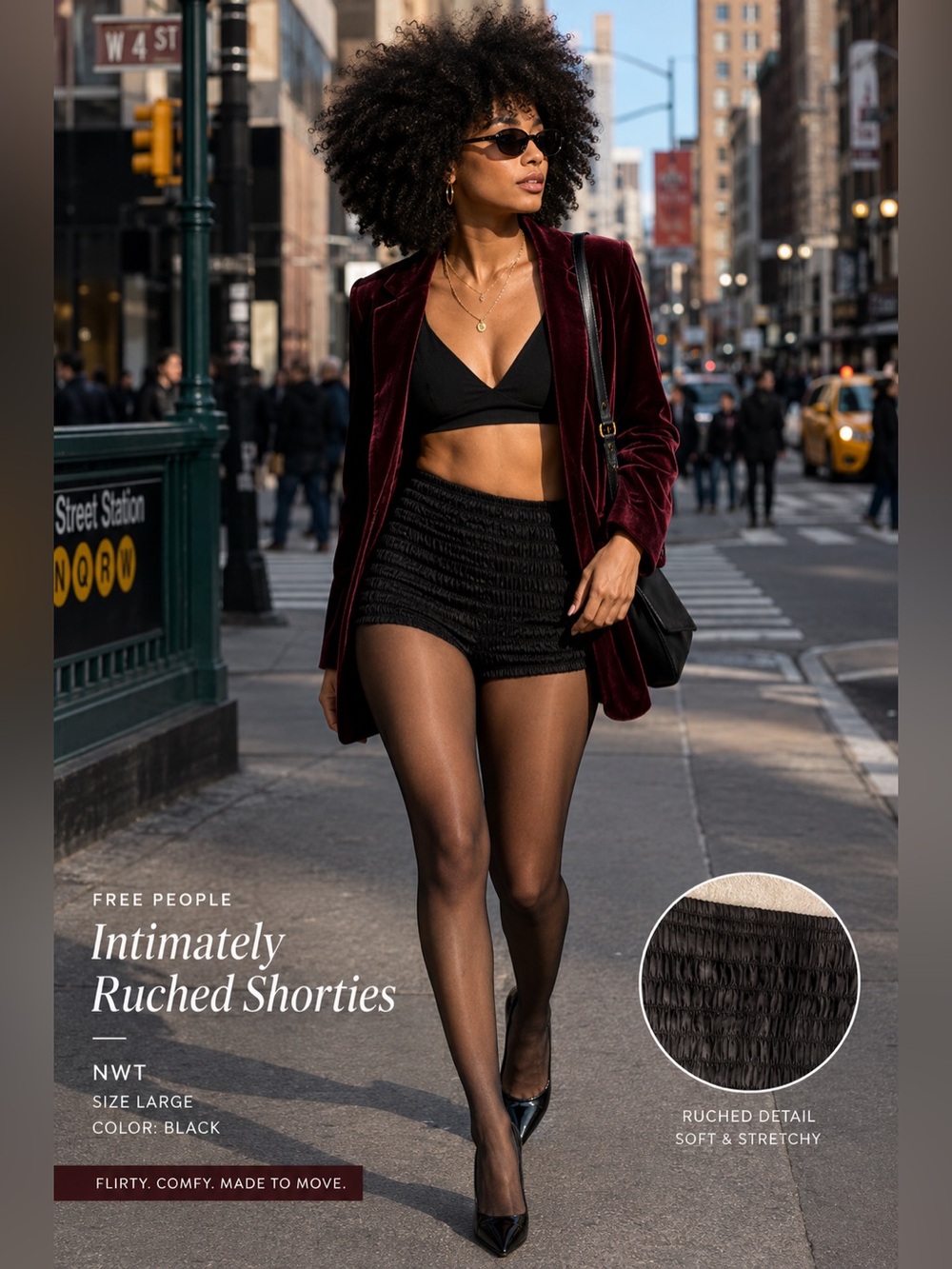 🖤 FREE PEOPLE Intimately Ruched Shorties NWT | Size Large | Black 🖤